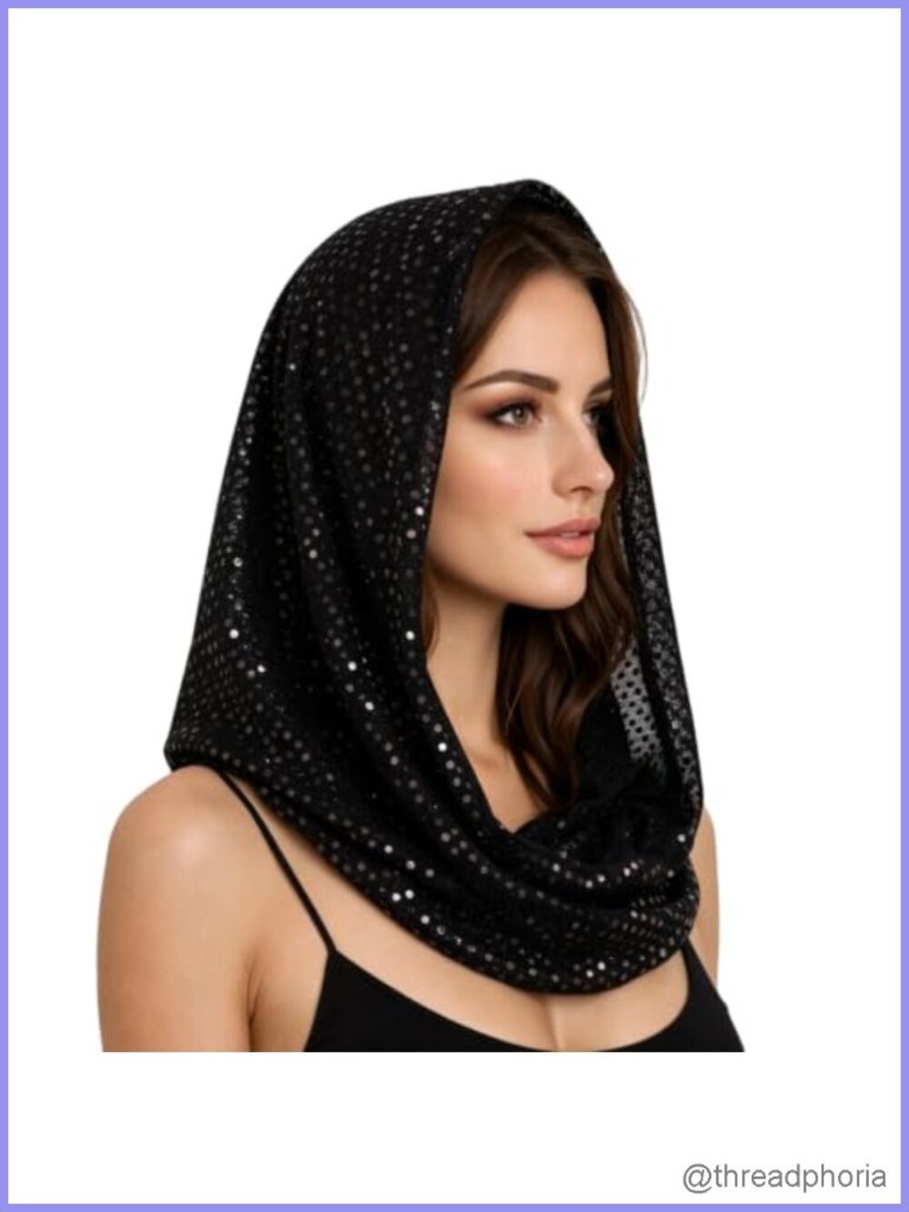 Sequin Fashion Head Scarf for Rave Party, Polyester Stretch Wrap